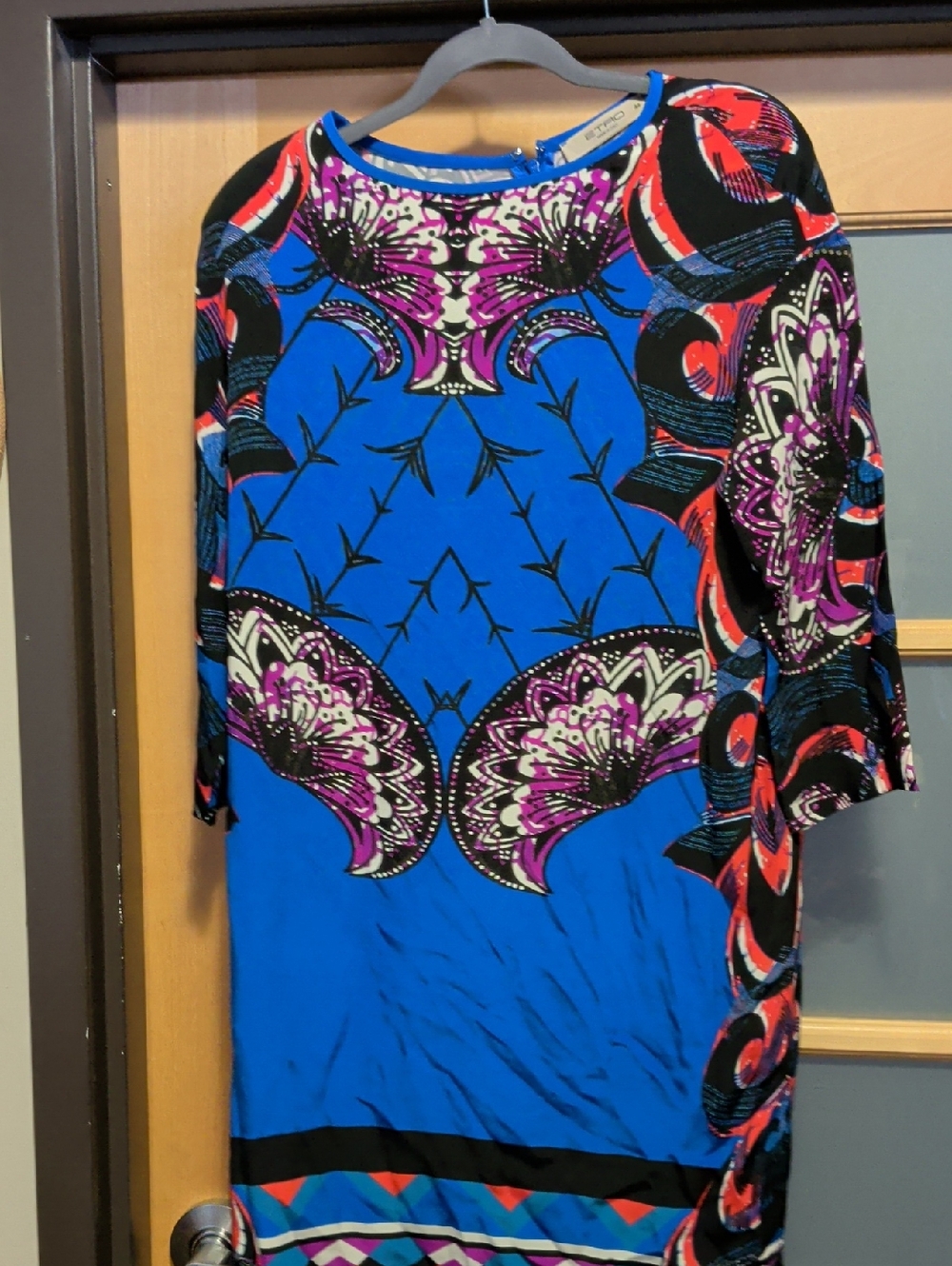 sz 46 Etro Blue Trim Multicolor Abstract Print Dress